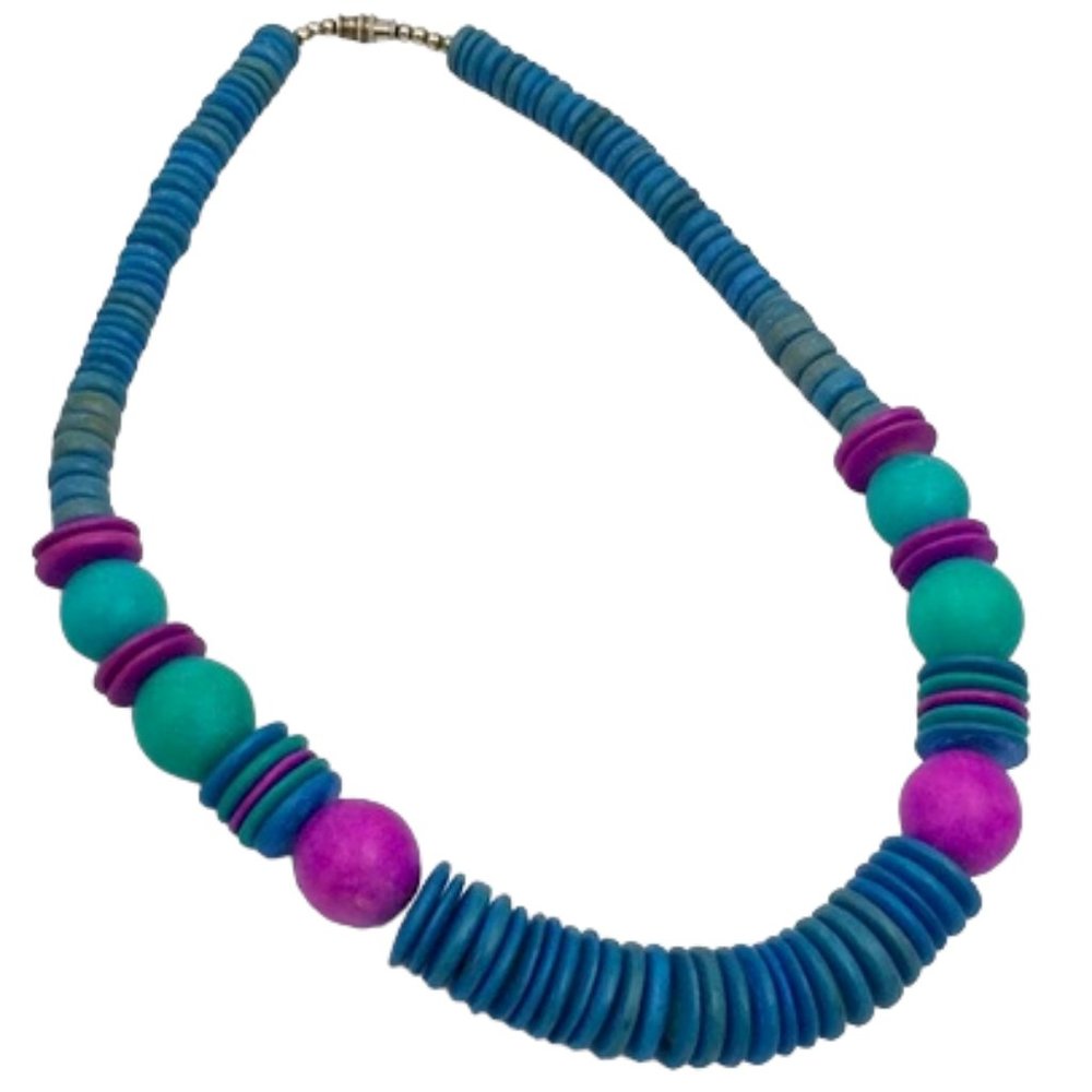 Retro Blue Terracotta Clay Bead Necklace - Picture 2 of 6